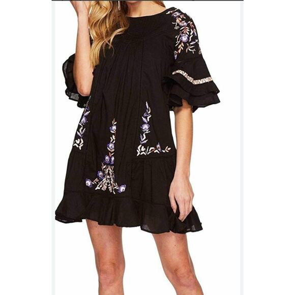 Free People Womens Pavlo Dress Embroidered Black Babydoll Boho Size S Petite - Picture 4 of 13